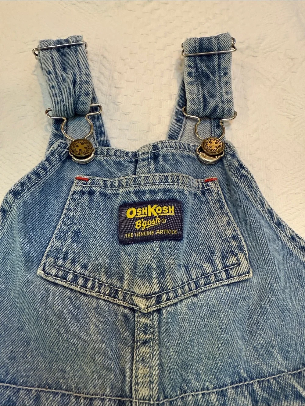 Vtg 90s OshKosh Denim Overalls 4T Striped Pocket Detail Snap Leg Philippines